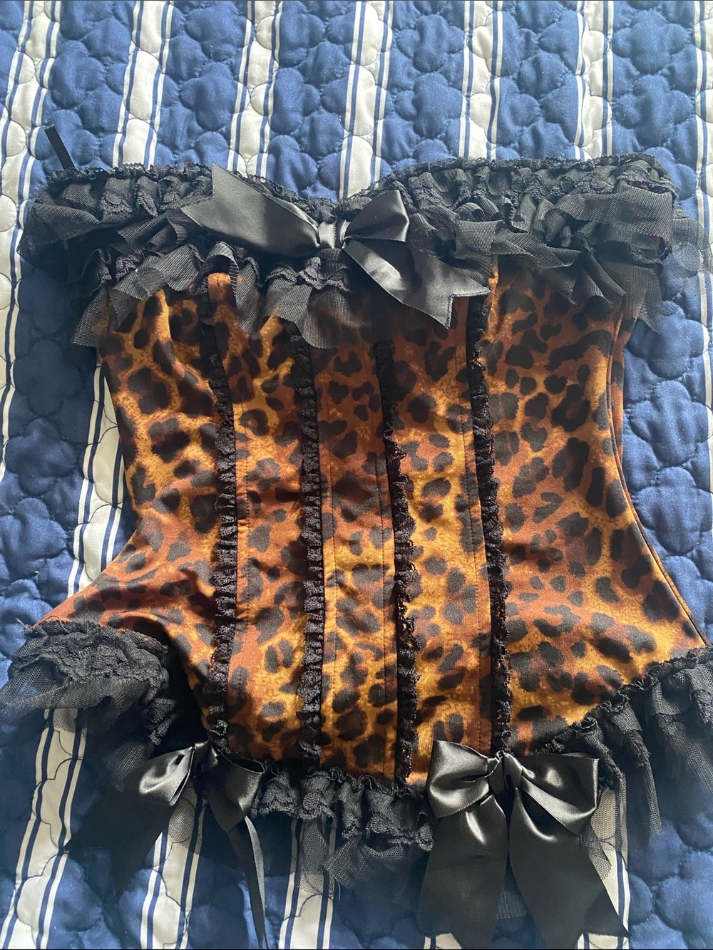 Source Unknown Leopard Print Bustier with Black Lace & Bows